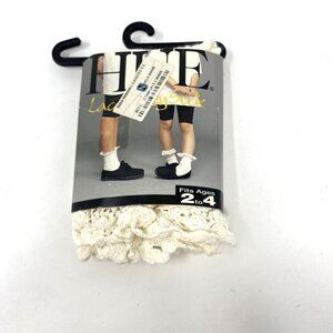 Hue Kids Lace Jersey Socks Ivory Lace Ankle Slouch Vintage 90's Wear Casual